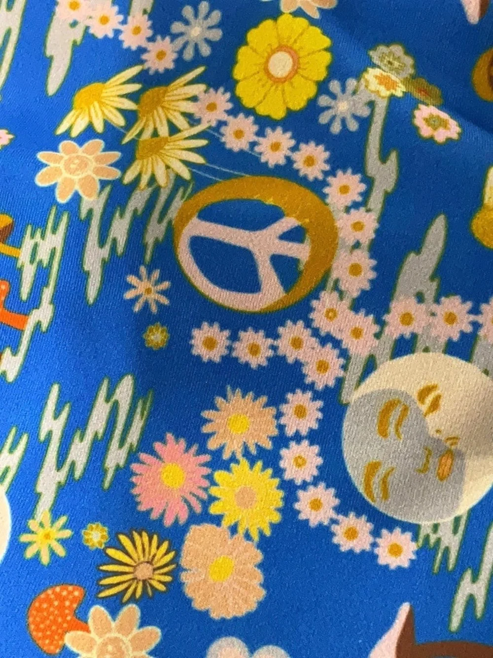 Skatie Medium Blue Floral Peace Sign One-Shoulder Swimsuit
